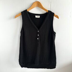 Lou & Grey Black Gauze Tank Top